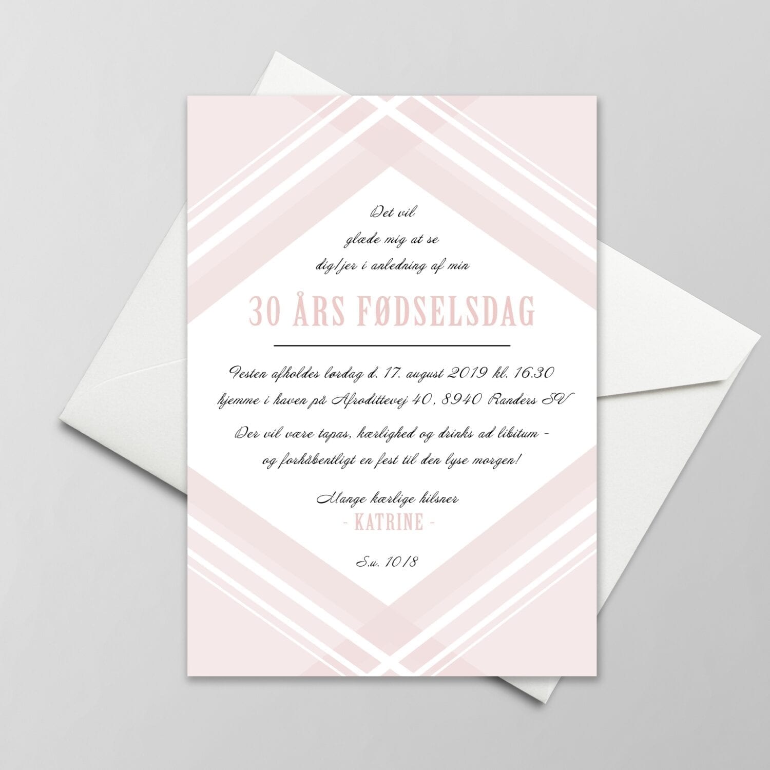 lyserød invitation geometric