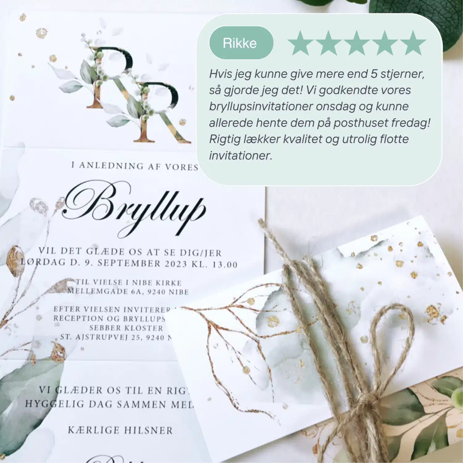Bryllupsinvitation | Rullefals | GOLD LEAF - Billede 4