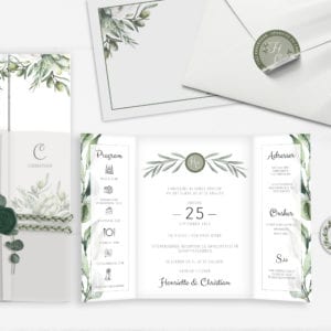 olive garden, indbydelse til bryllup, kuverter, stickers, manillamærker, laksegl, kalkeromslag