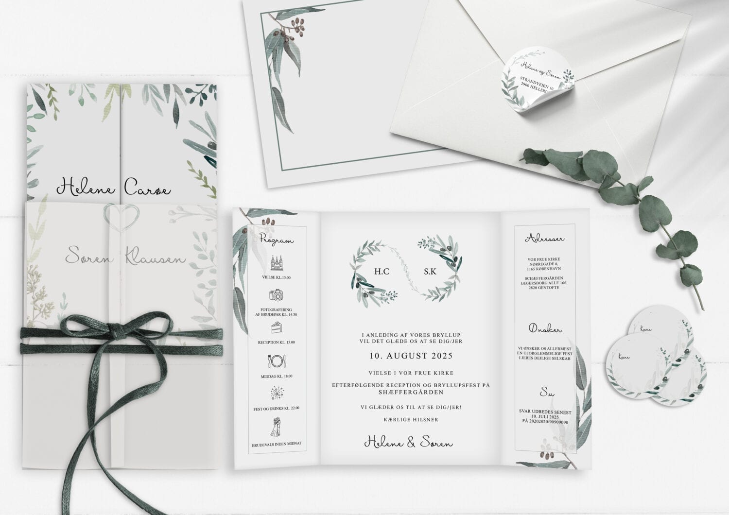 eucalyptus delight, invitation til bryllup