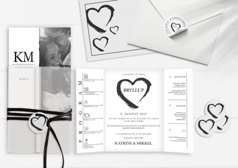 grunge heart invitation til bryllup, hjerter