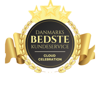 Cloud Celebrations mærke med teksten Danmarks bedste kundeservice