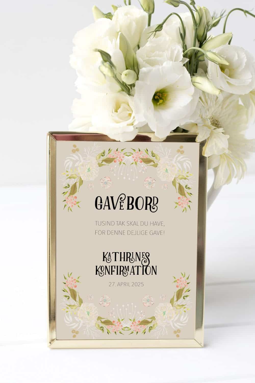 gavebord skilt konfirmation flower frame