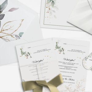 invitation gold leaf A5 grøn watercolor simpelt guld