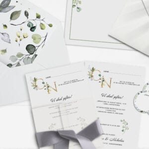 invitation greenery fame A5 grønne blade guld bogstaver