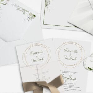 invitation greenery kalker guld og grøn