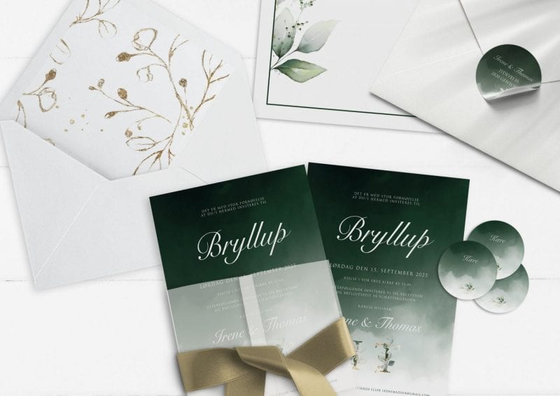 Dark Green Kalker, invitation, bryllup