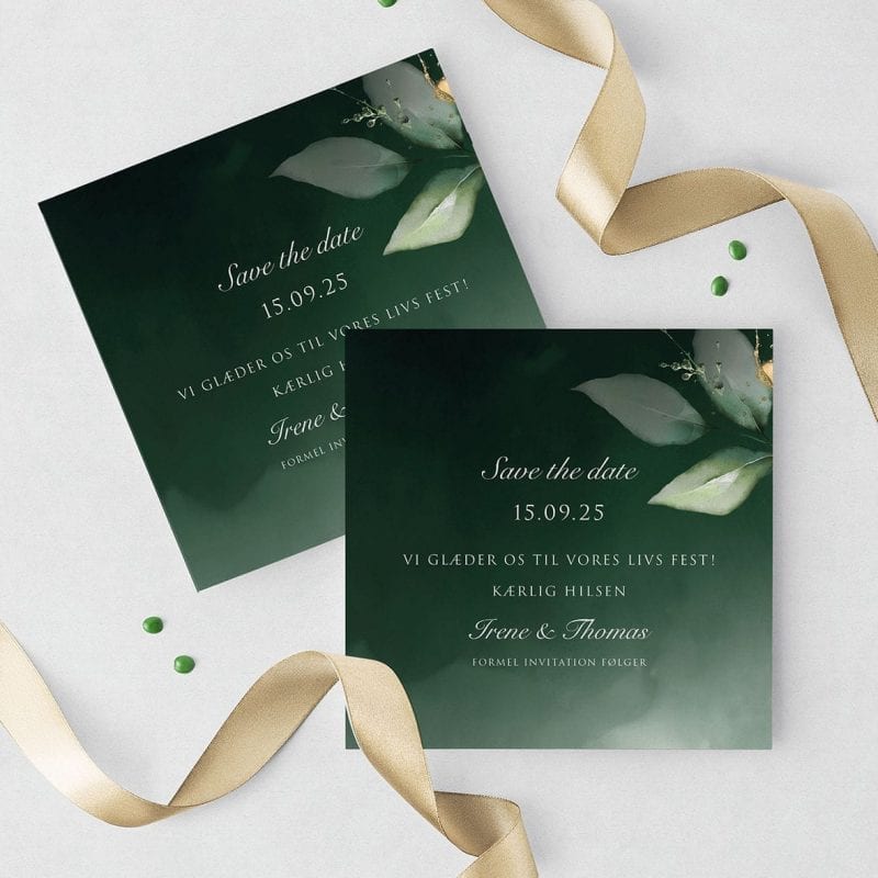 Save the date grønne blade Dark Green Kalker