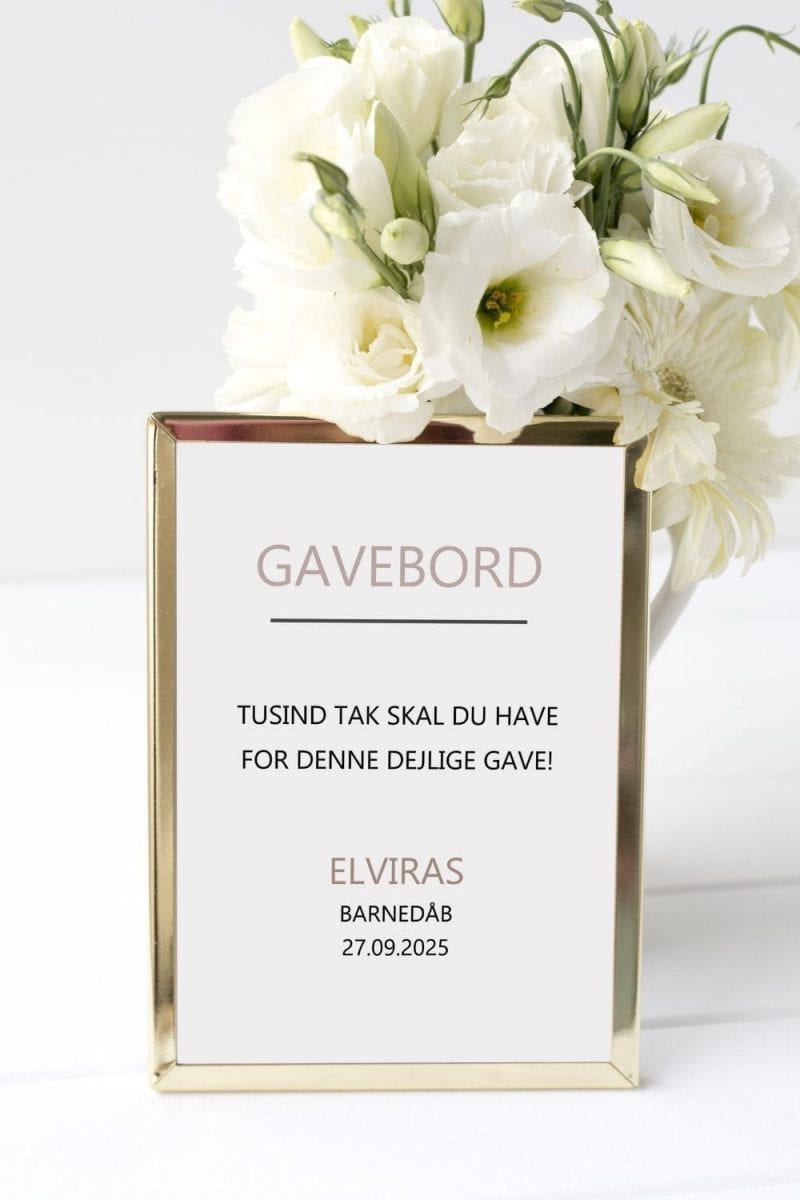 Elvira, gavebordskilt, barnedåb