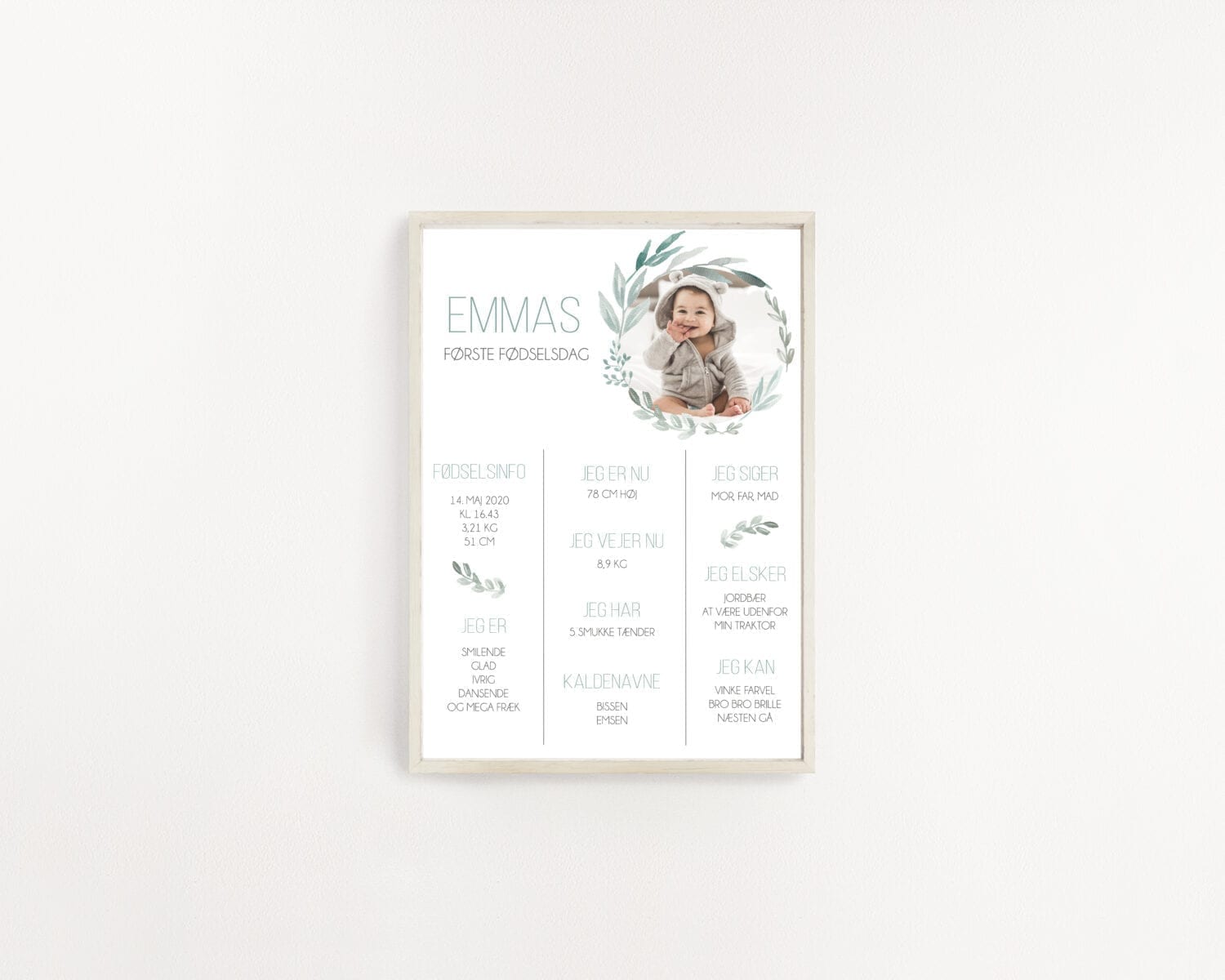Emma milepælsplakat grøn eukalyptus natur
