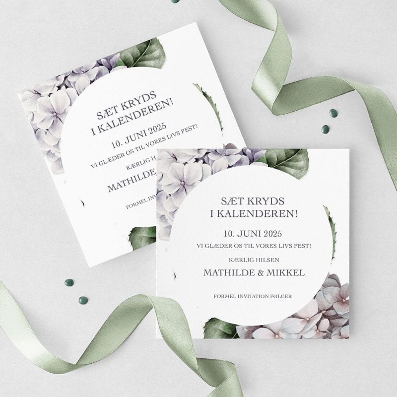 Save the date kort lilla hortensia