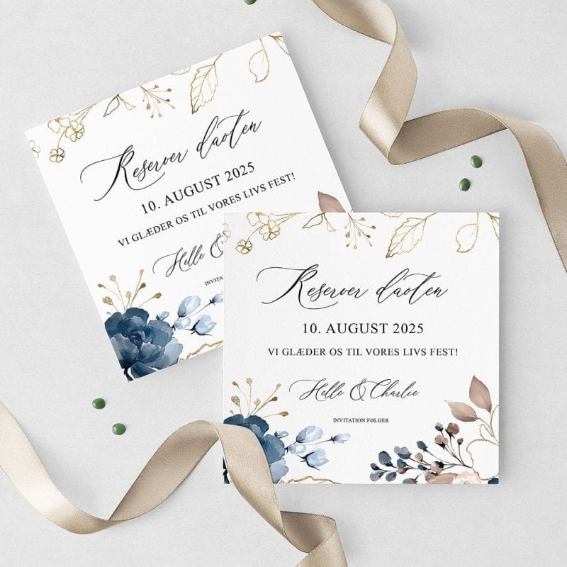 Navy Bloom Save The Date Kort