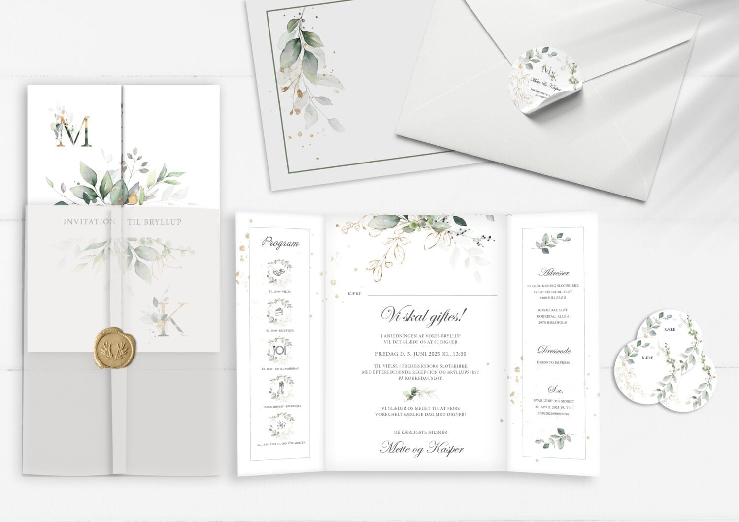gold leaf. invitation. bryllup. porte fals