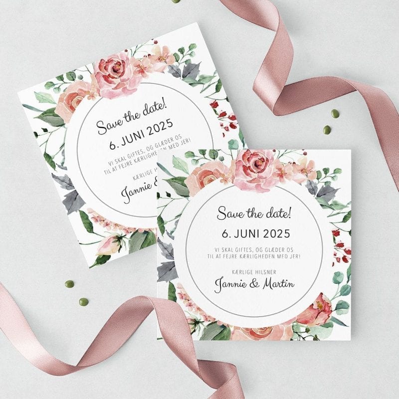 Save The Date Kort Pale Rose