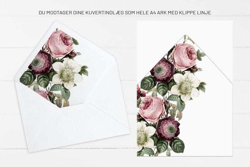 Vintage Floral, kuvertindlæg, bryllup