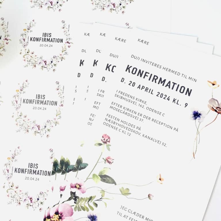 field og flowers konfirmationsinvitationer med smukke forårsblomster