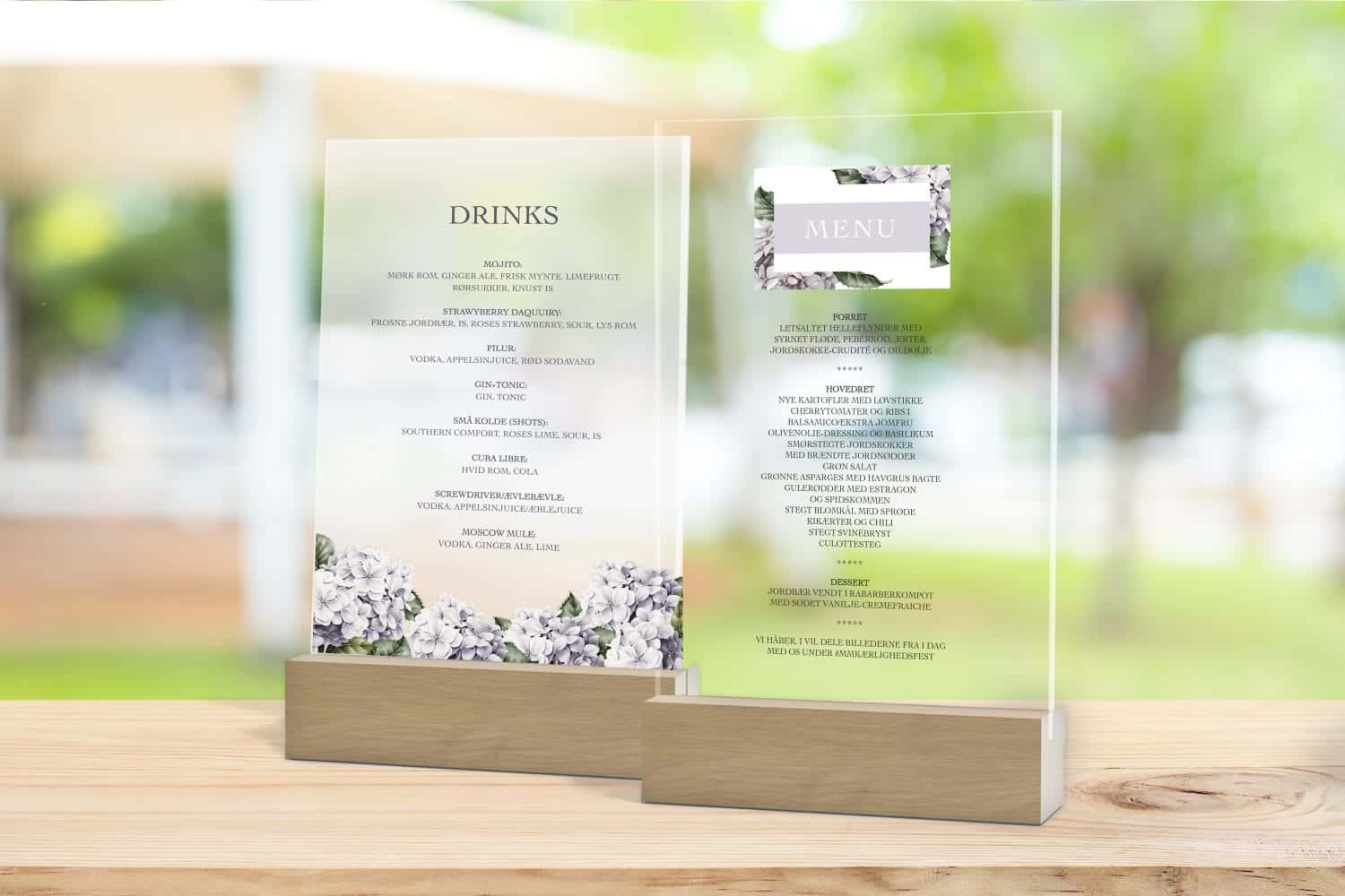 Skilt, drinkskort, photobooth, menu - Lavender Hydrangea