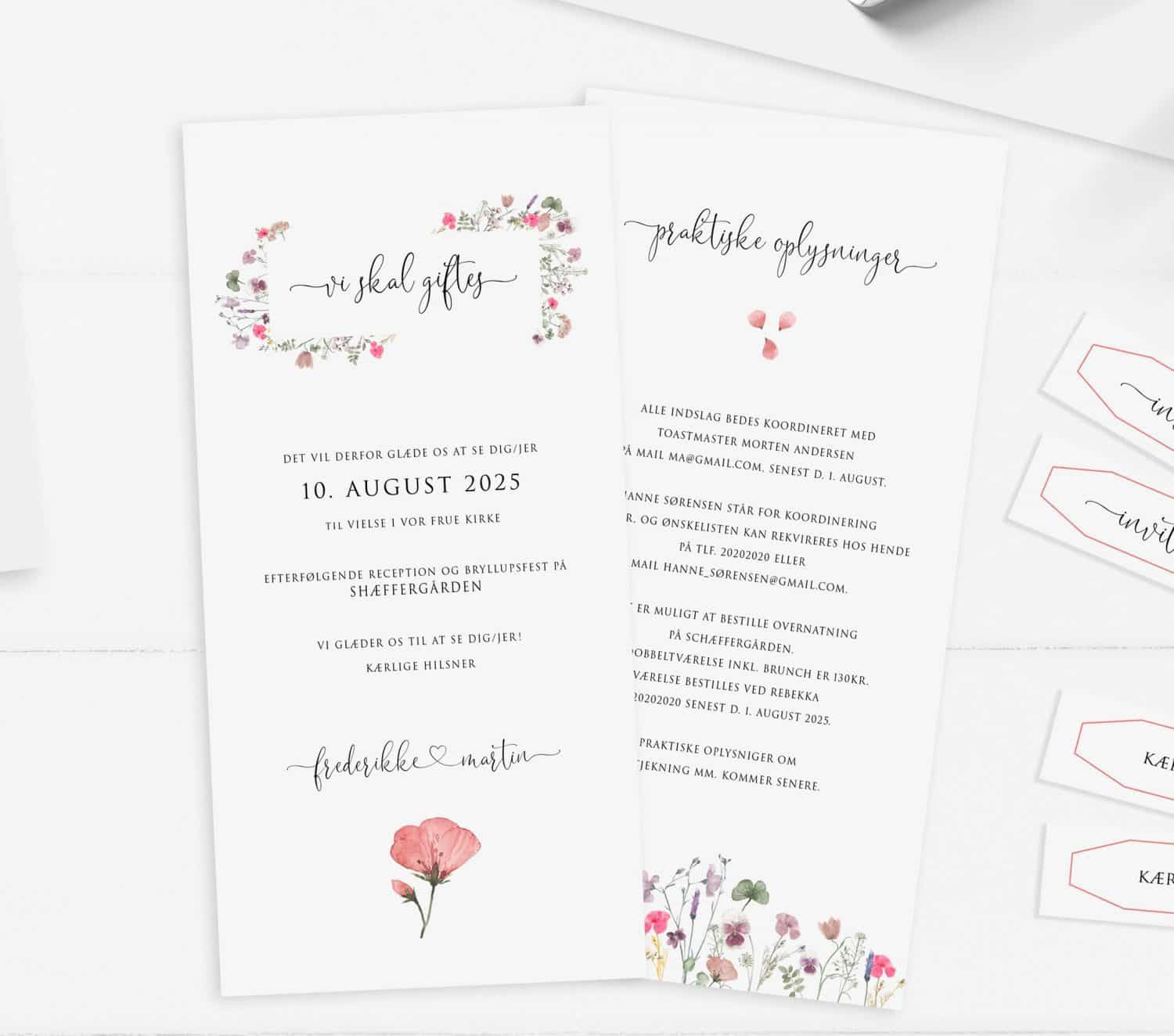 Pressed flowers højt format invitation