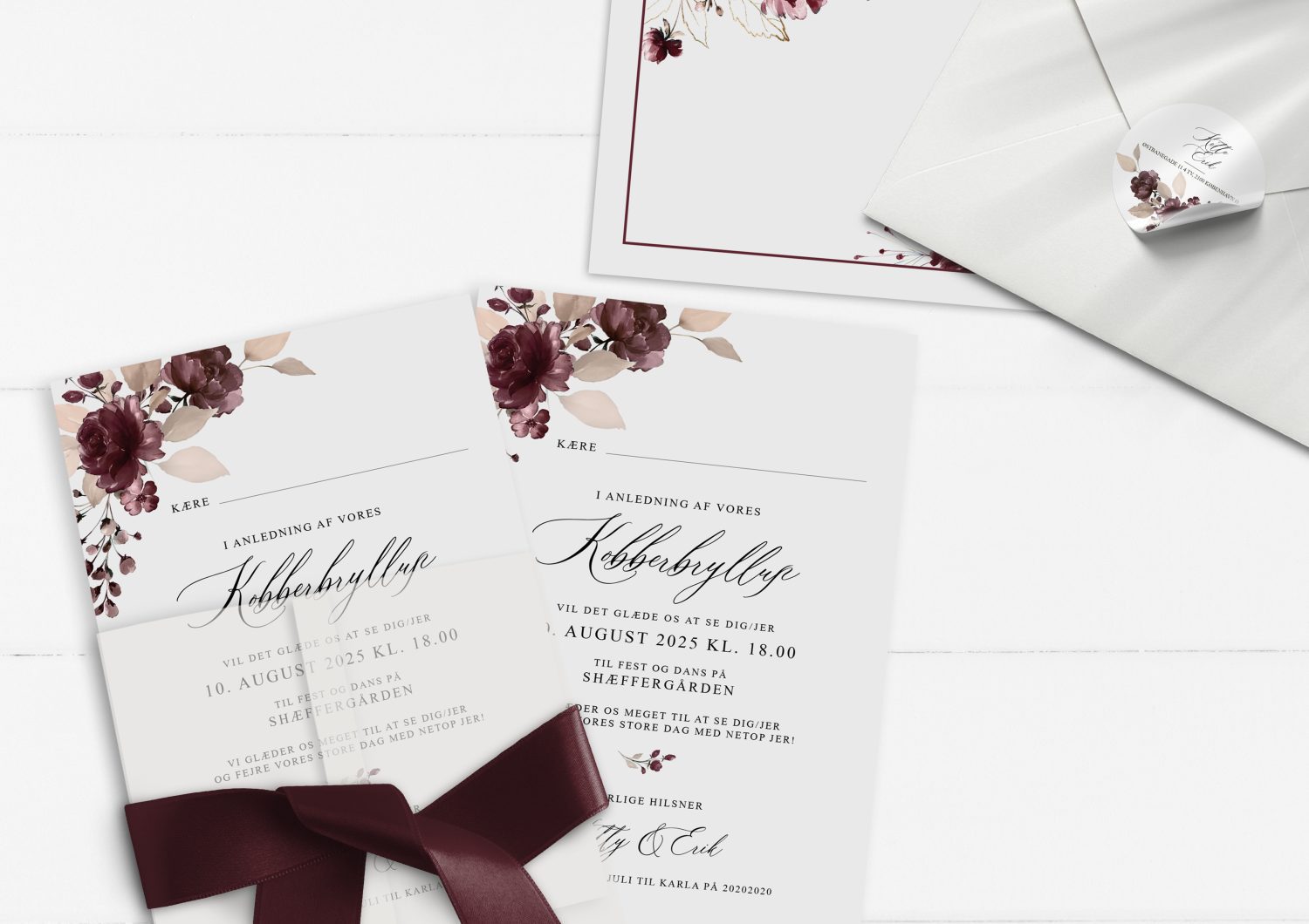 Kobberbryllup | Invitation | Bordeaux Bloom