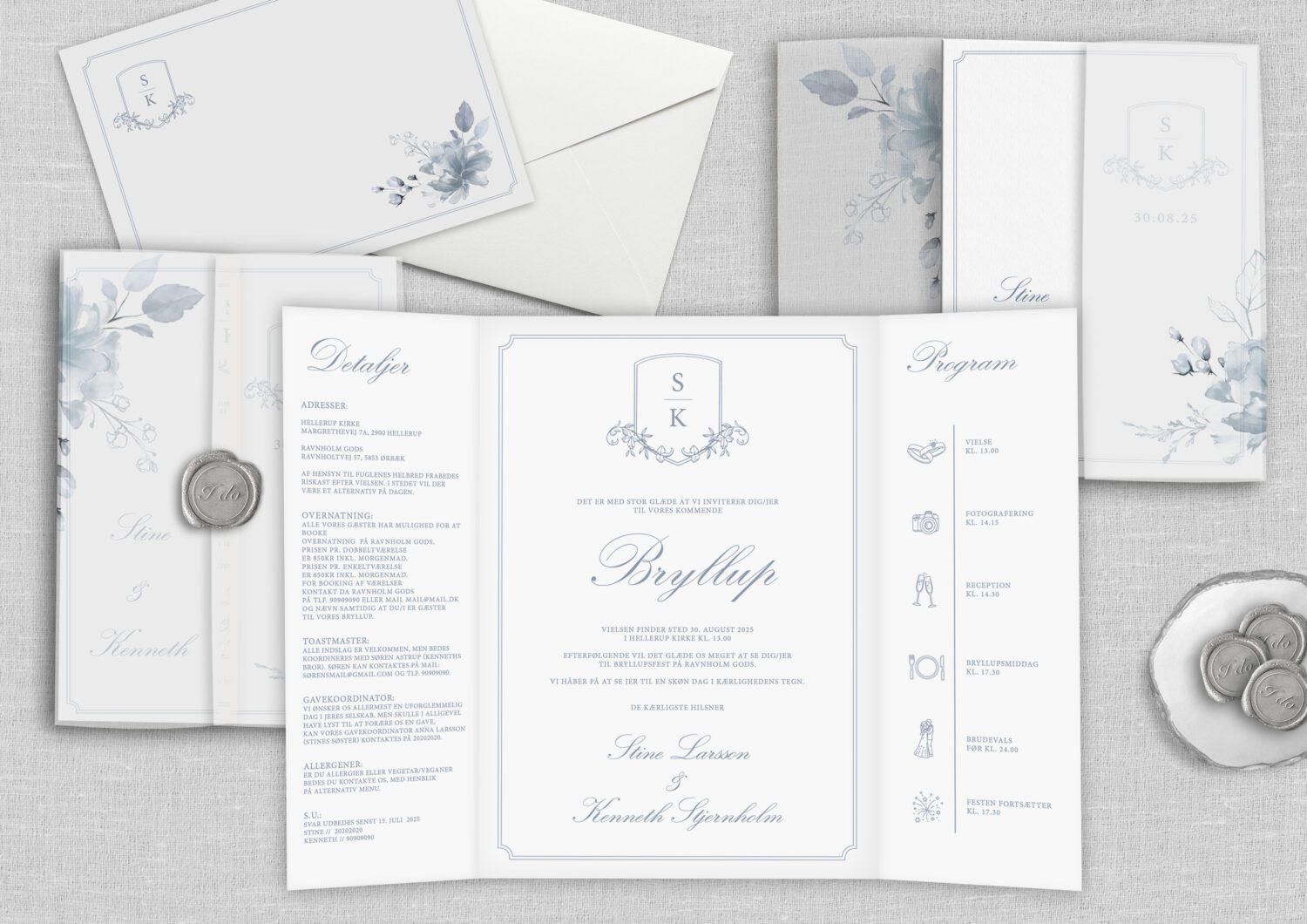 delicate blues invitation til bryllup