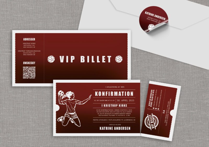 billet håndbold invitation til konfirmation