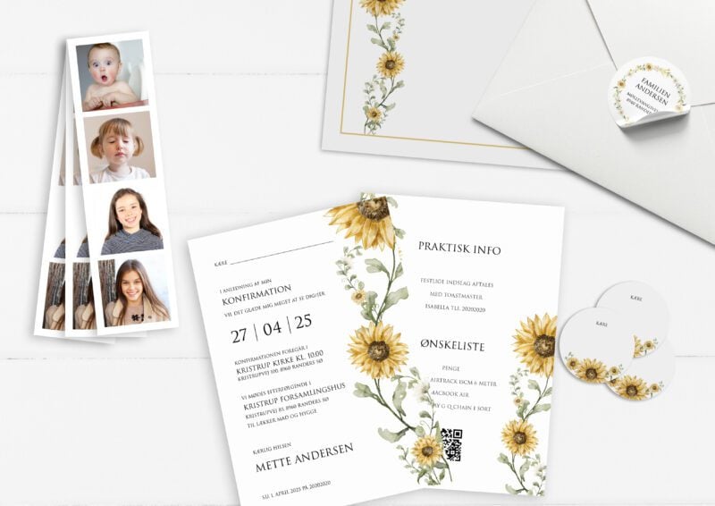 konfirmationsinvitationer, solsikker, sunflower seranade