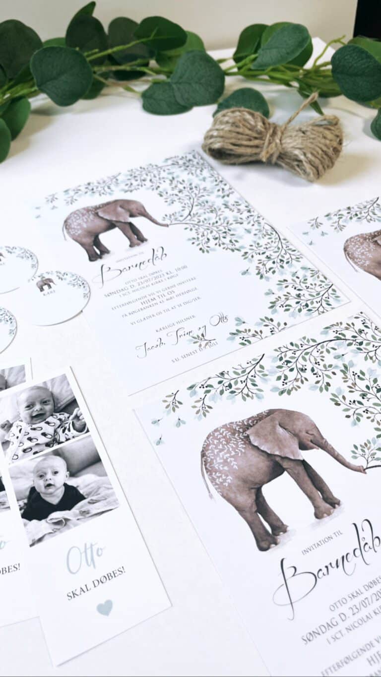 Barnedåbsinvitation elefant