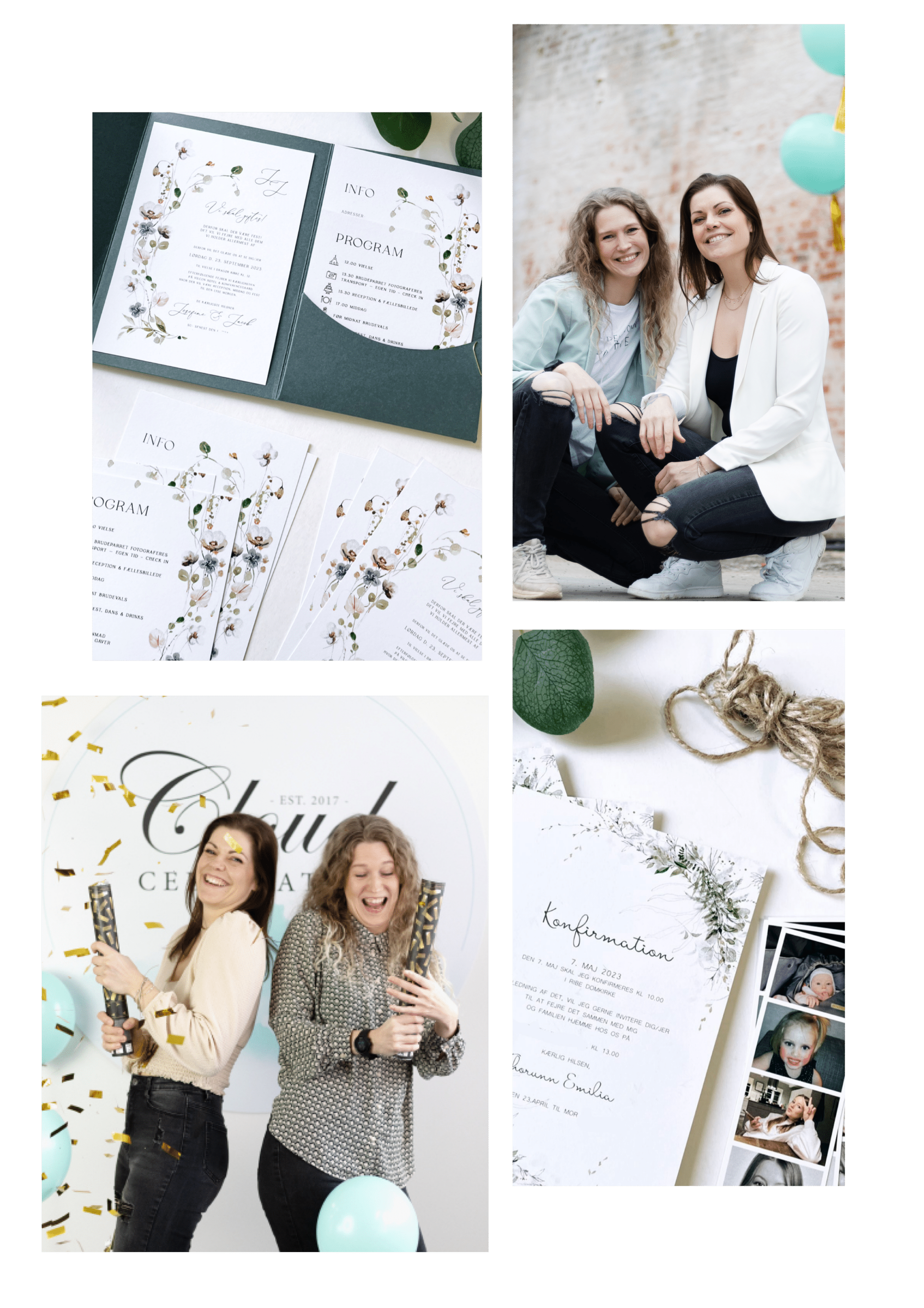 Collage med invitationer og tryksager fra Cloud Celebration