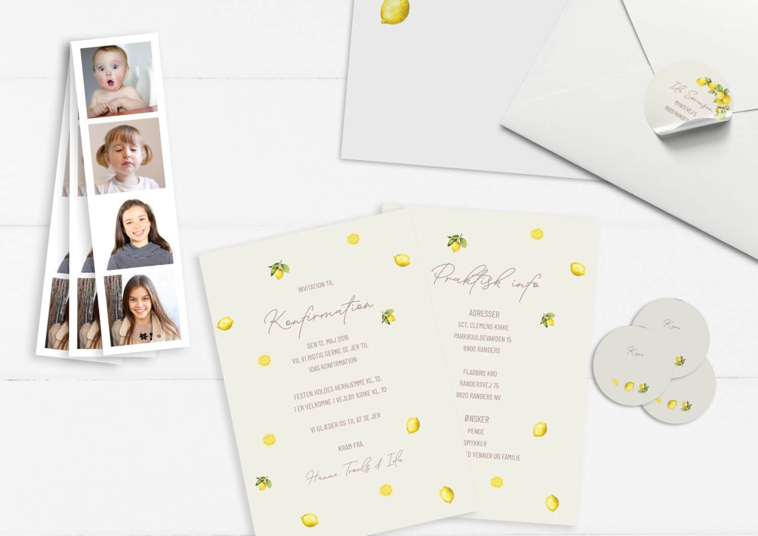 konfirmationsinvitation med gule citroner - lemon love