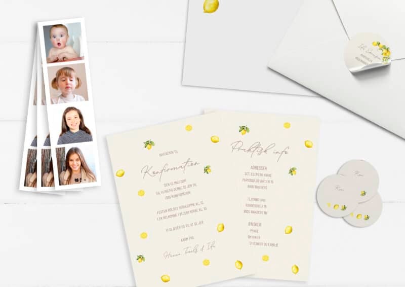 konfirmationsinvitation med gule citroner - lemon love