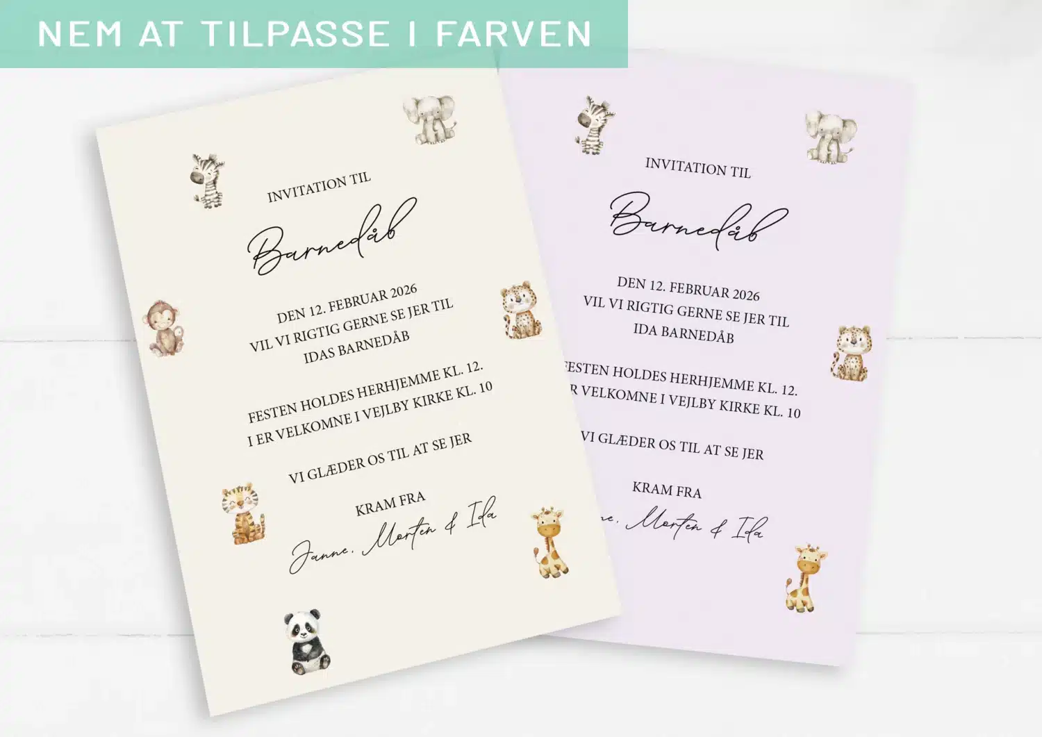 Barnedåbsinvitation Buster gul og lilla