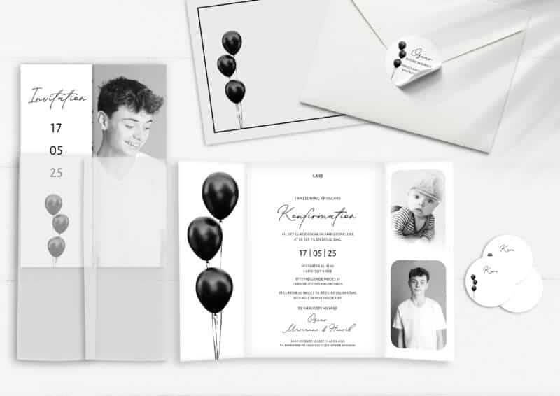 BLACK BALLOON konfirmationsinvitation