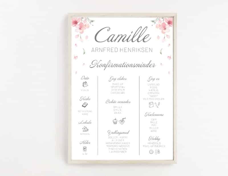 Mindetavle til konfirmation Camille