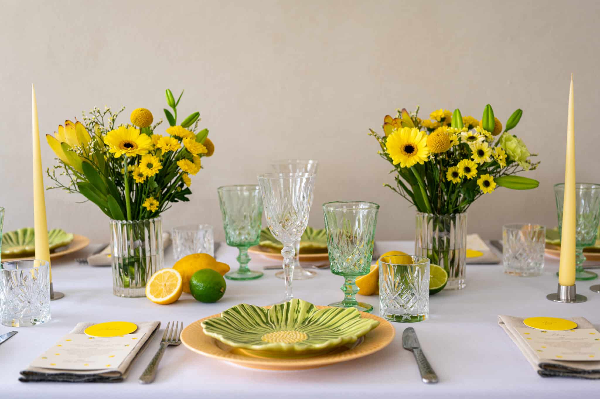 Borddækning - Citrus, gul og grøn