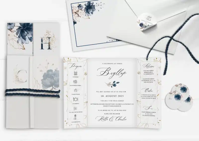 Bryllupsinvitation | Portefals | NAVY BLOOM