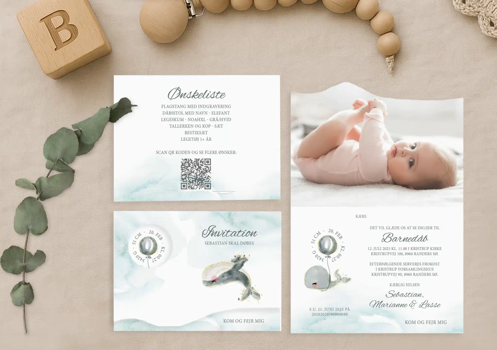 Sebastian barnedåbsinvitation mockup