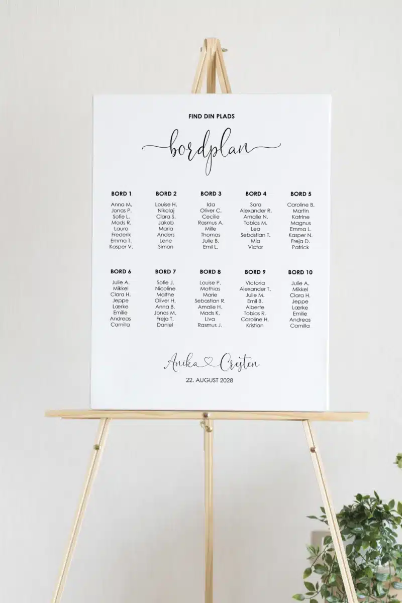 Simpel bordplan til brylluppet
