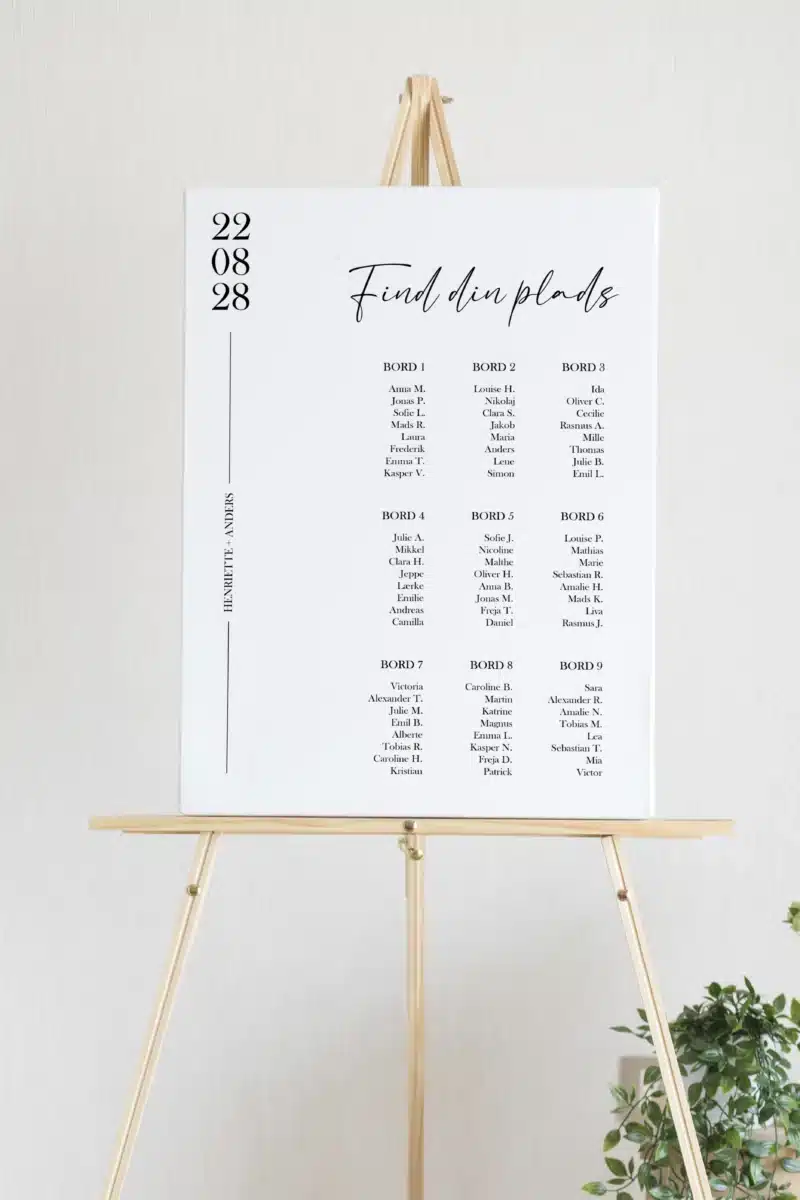Simpel bordplan til brylluppet
