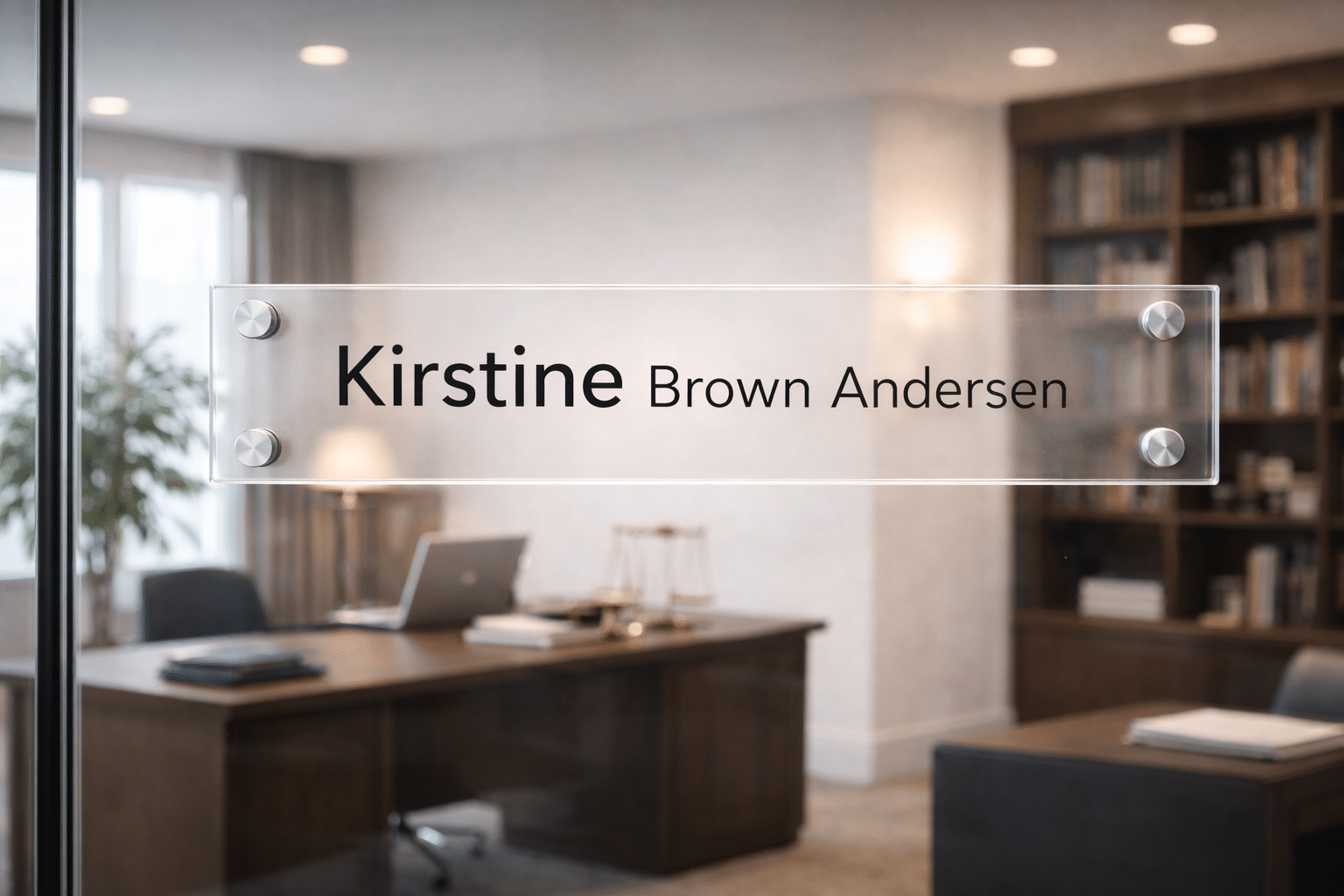 Navneskilte i akryl produceret til virksomhed og kontormiljø