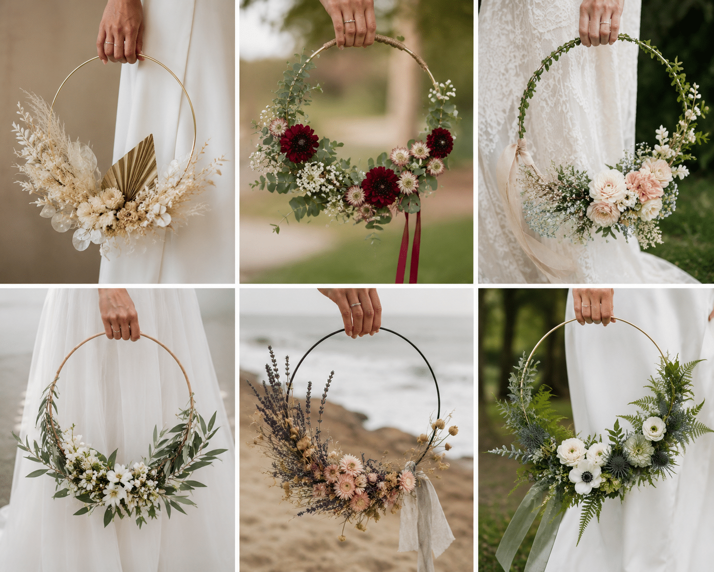 Hoop bouquet som alternativ brudebuket med blomster på ring