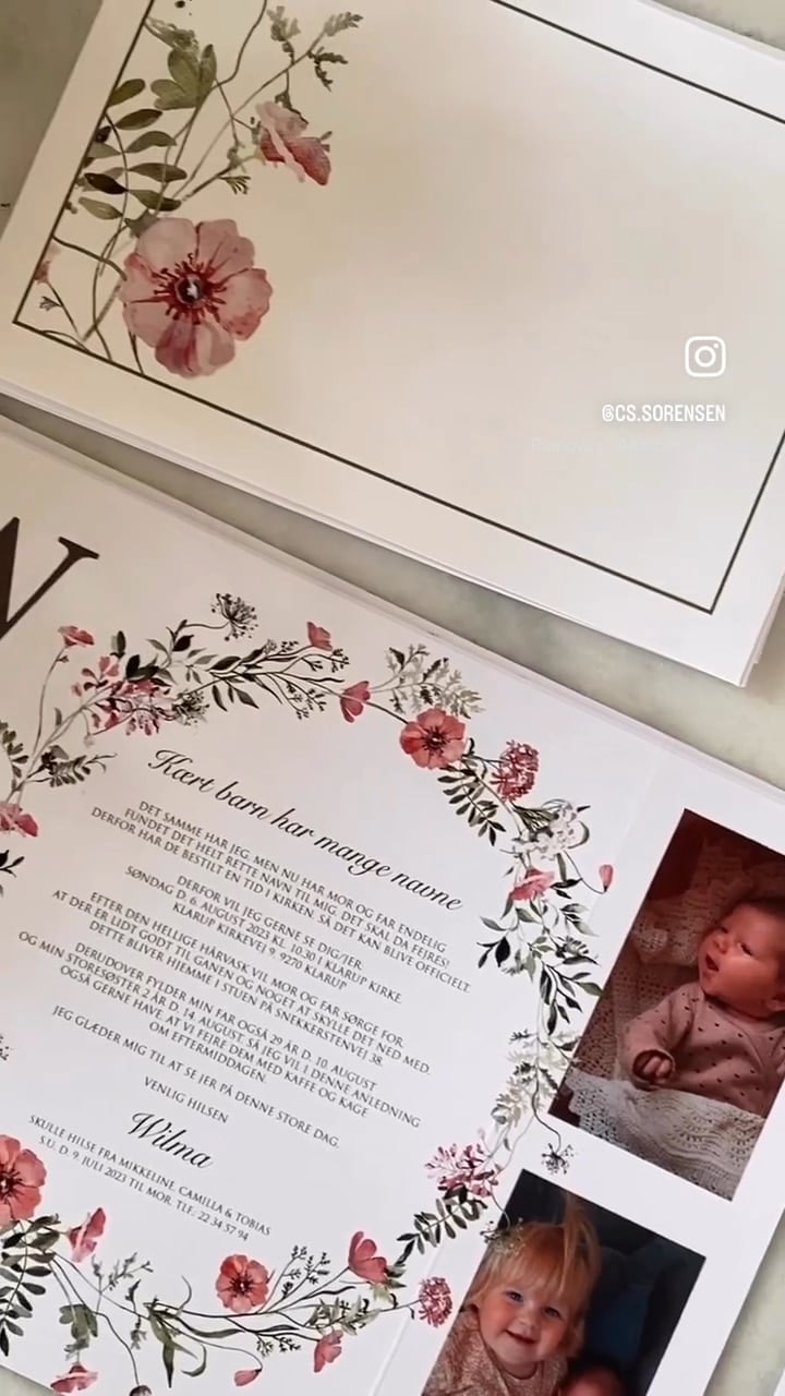 Lyserød barnedåb med invitation og bordpynt