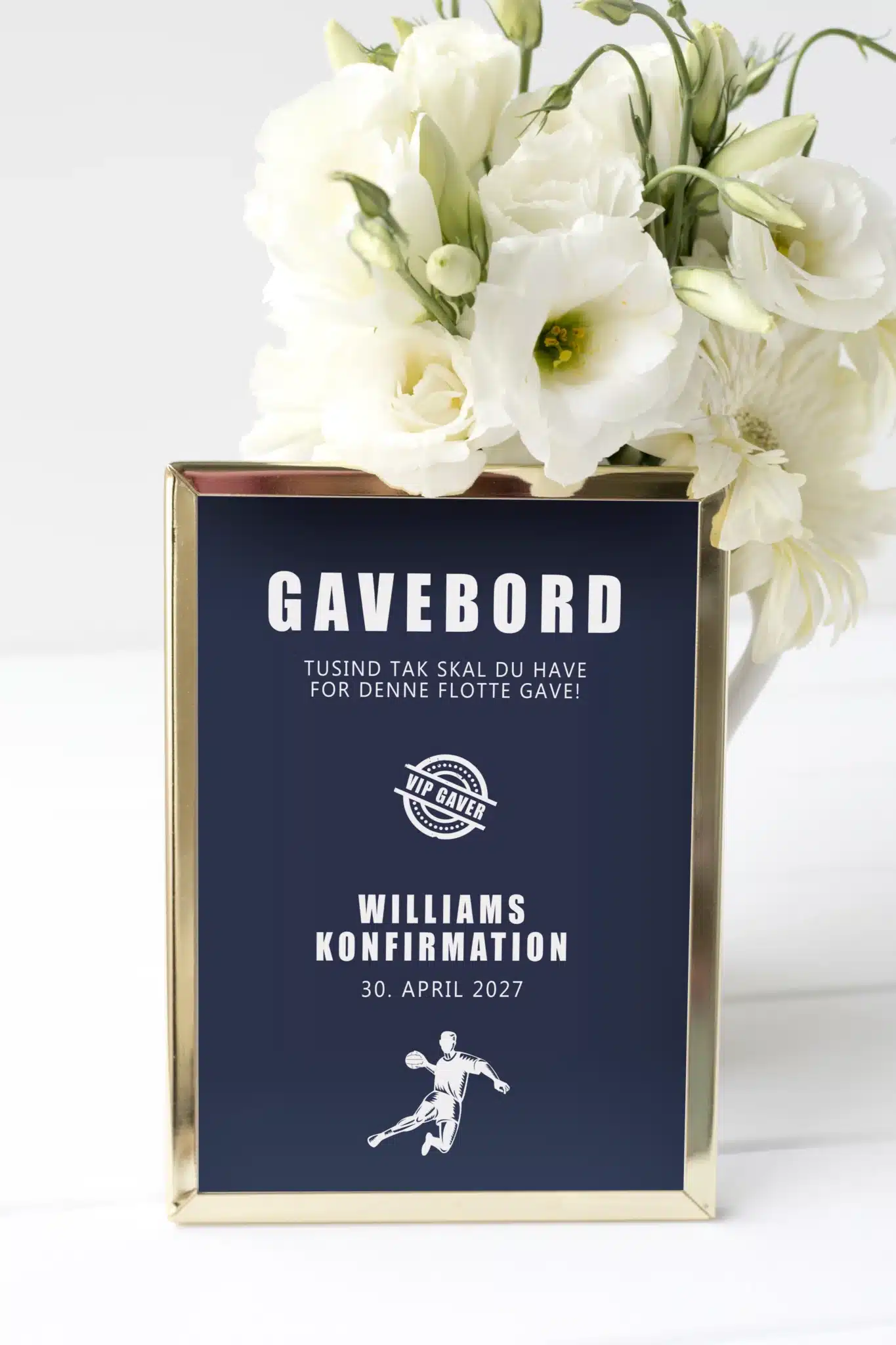 Gavebordskilt med håndbold tema i blå farve