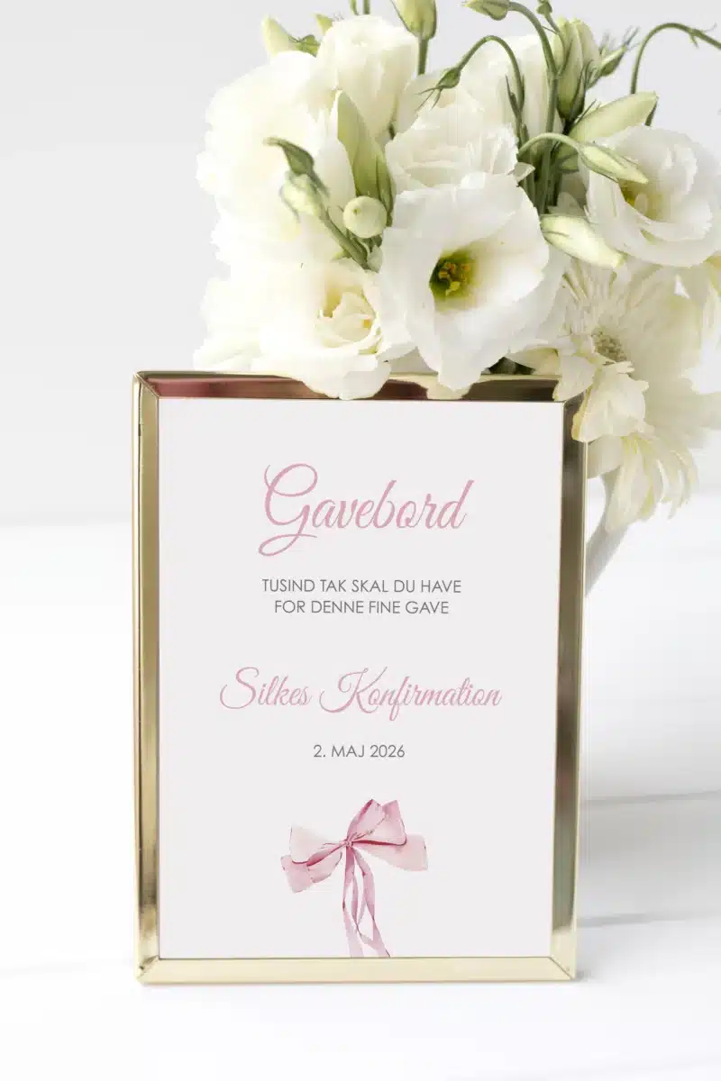 Gavebordskilt med pink/lyserød sløjfe