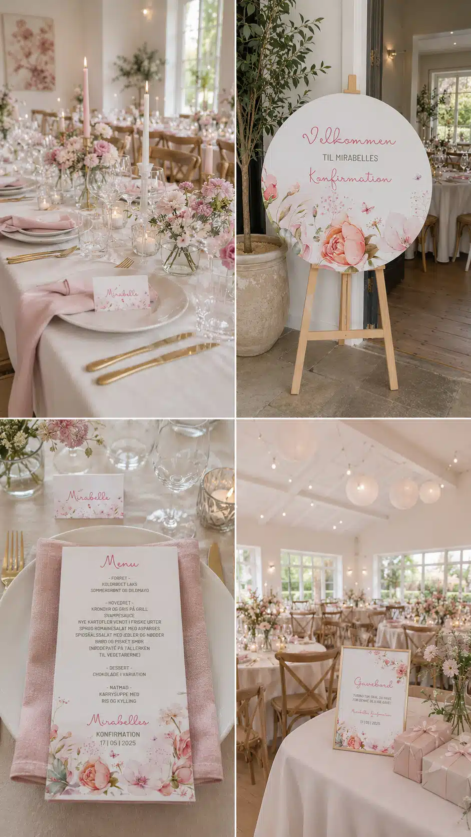 Petal Grace konfirmationsdesign med matchende tryksager