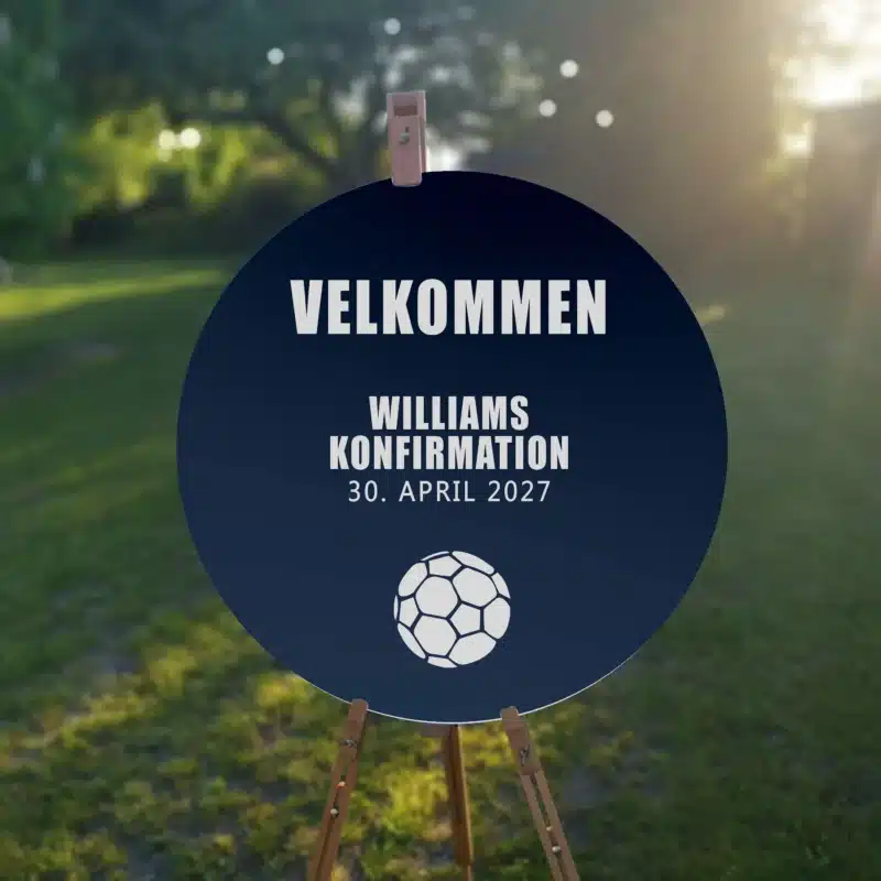 Håndbold inspireret velkomstskilt til håndboldspillerne - perfekt til et blå tema til konfirmation