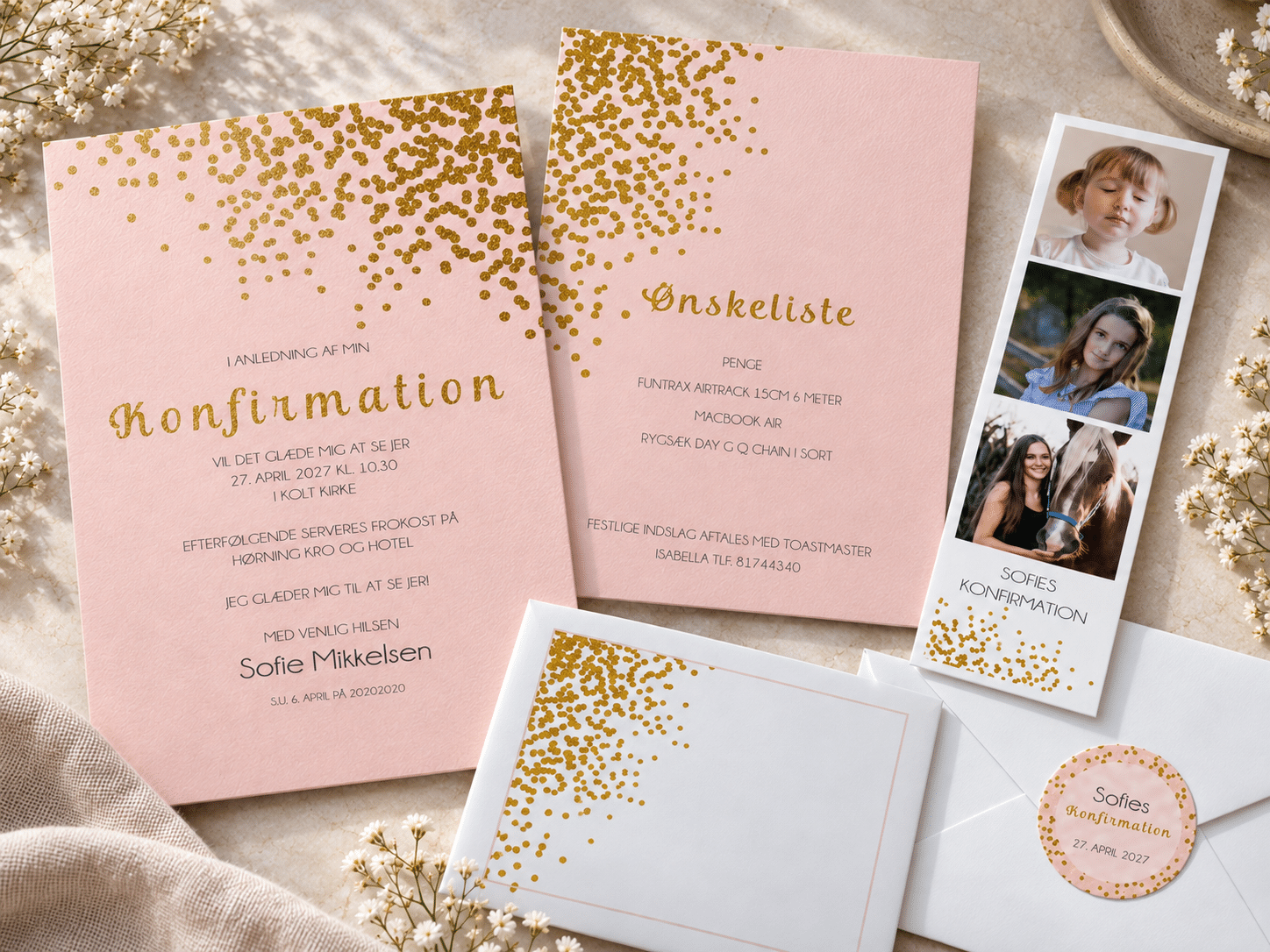 Dot Dot konfirmationsinvitation komplet opsætning - A5-A6