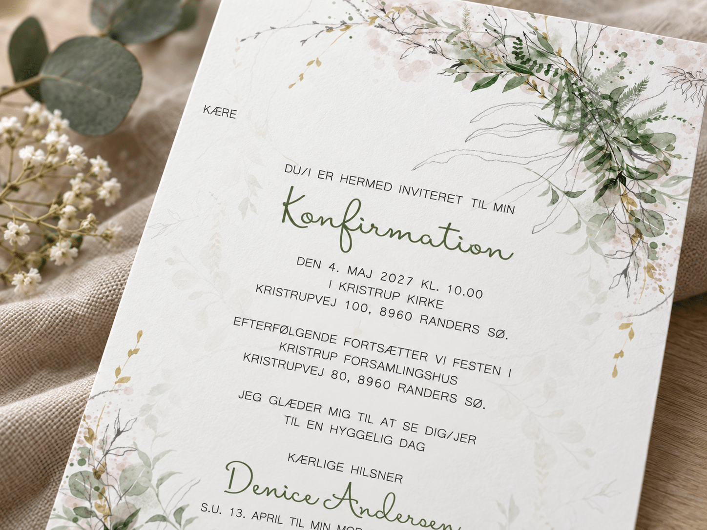 Green Beauty konfirmationsinvitation forside - A5-A6
