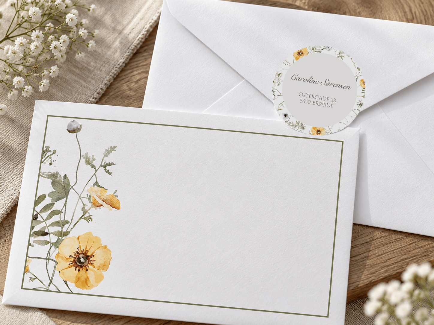 Midsummer Dreams konfirmationsinvitation kuvert med blomster - A5-A6