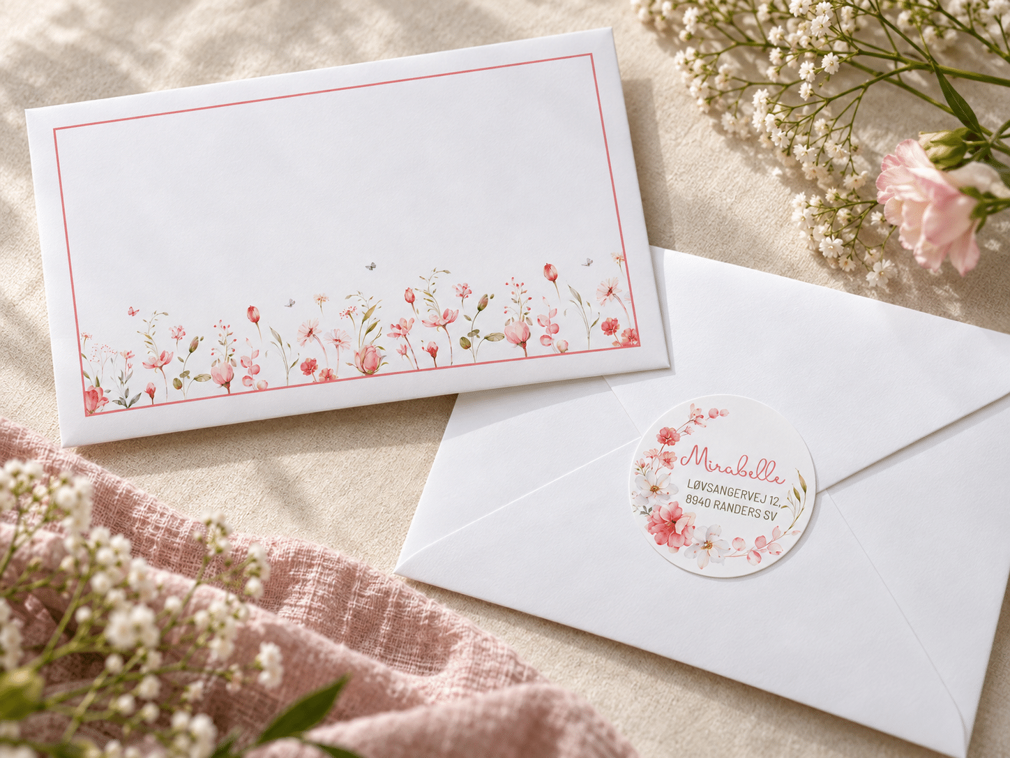 Petal Grace konfirmationinvitation kuvert med blomstersegl