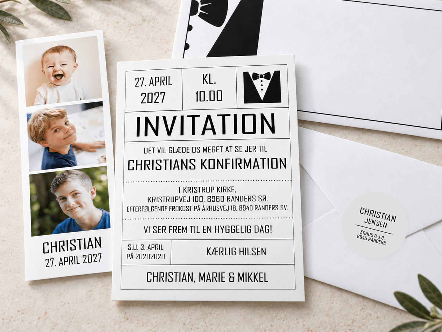 Beat Box konfirmationsinvitation med fotostribe - A5-A6